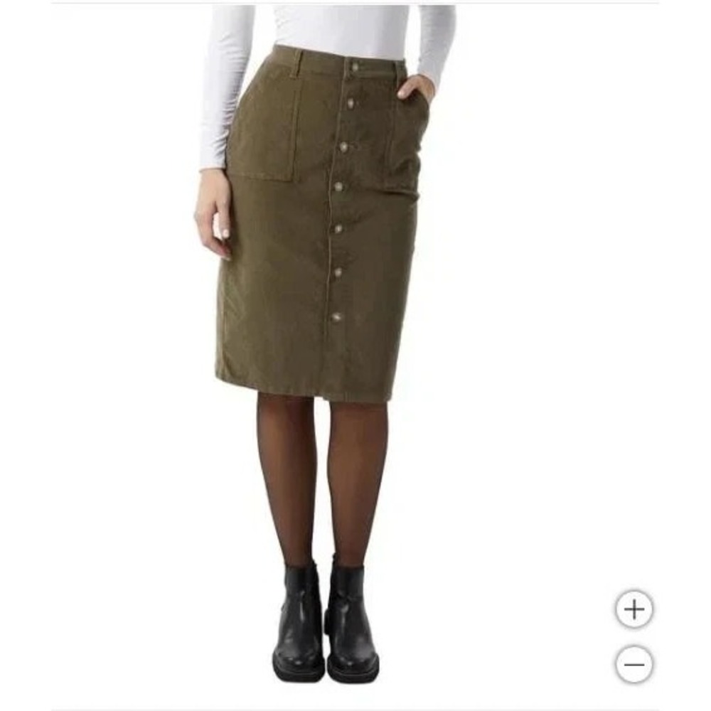 32 Degrees Heat Womens Green Corduroy Button Front Midi Skort Small